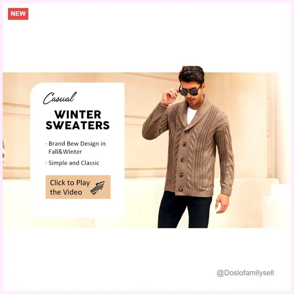 Men's Cable Knit Cardigan Shawl Collar Loose Fit Long Sleeve Sweater